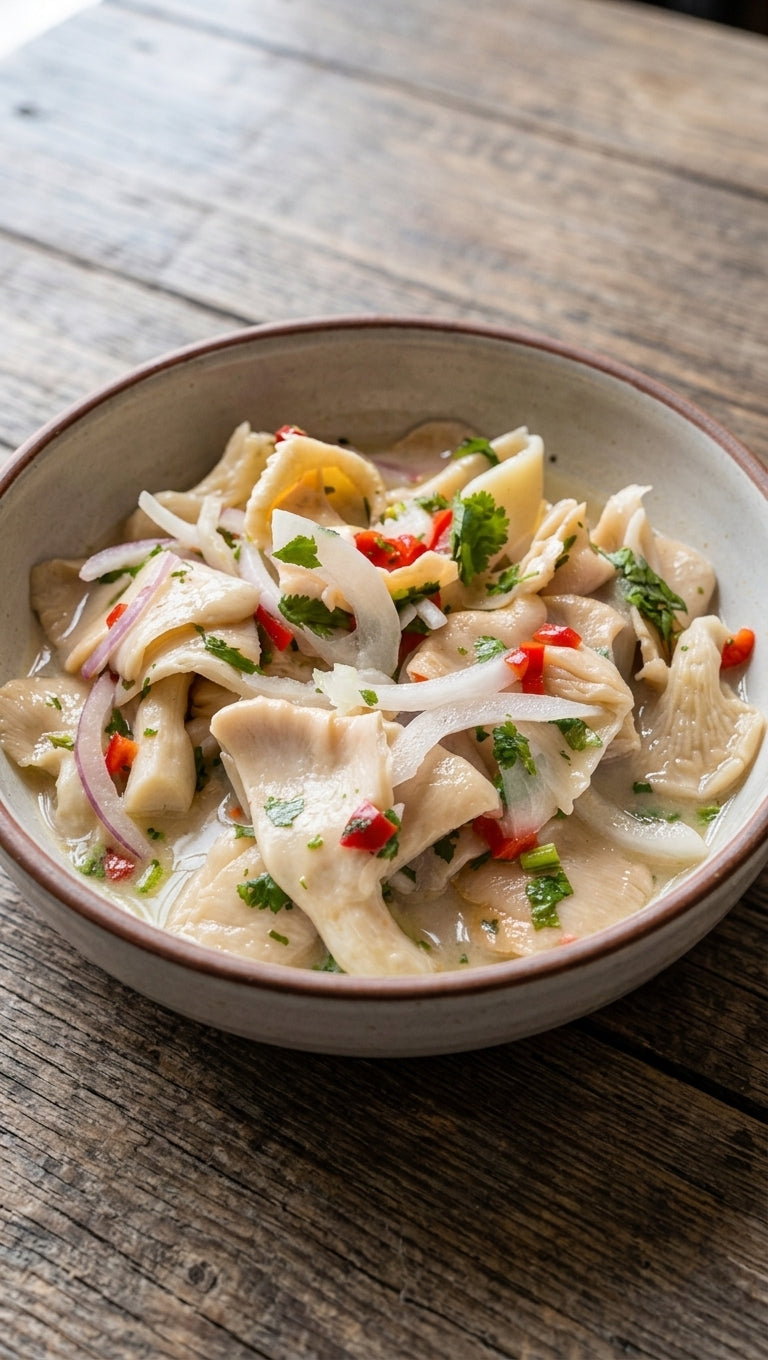 Ceviche vegano de hongos ostra: una receta peruana desde tu propio cultivo